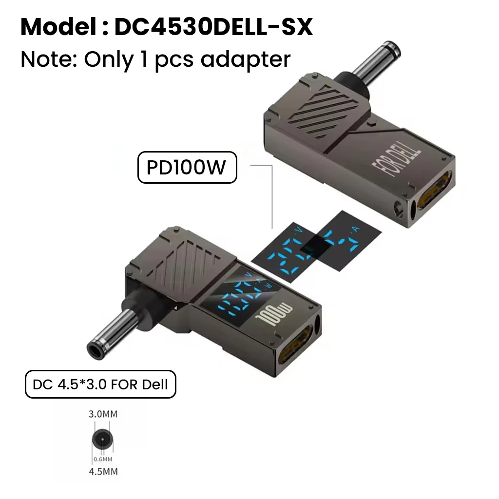 TECPHILE 100W PD USB C to DC Adapter with Digital Display for DELL Laptop - Image 4
