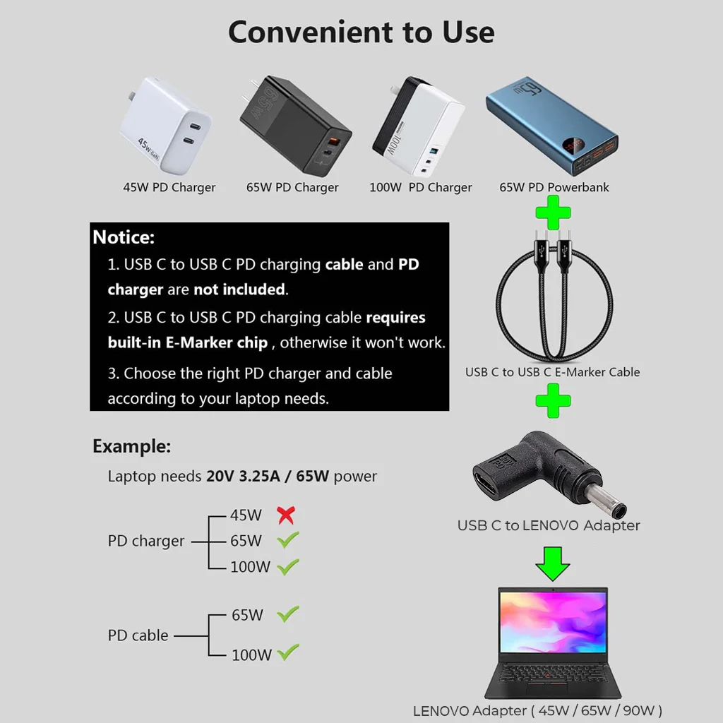 TECPHILE - 100W Type C Female to Lenovo Laptop Adapter - Image 17