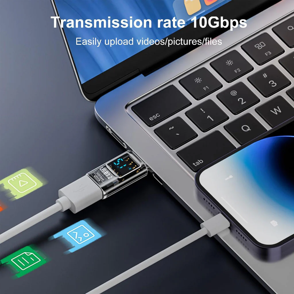 TECPHILE- 100W Type C Male to USB Female OTG Adapter with Digital Display - Image 2