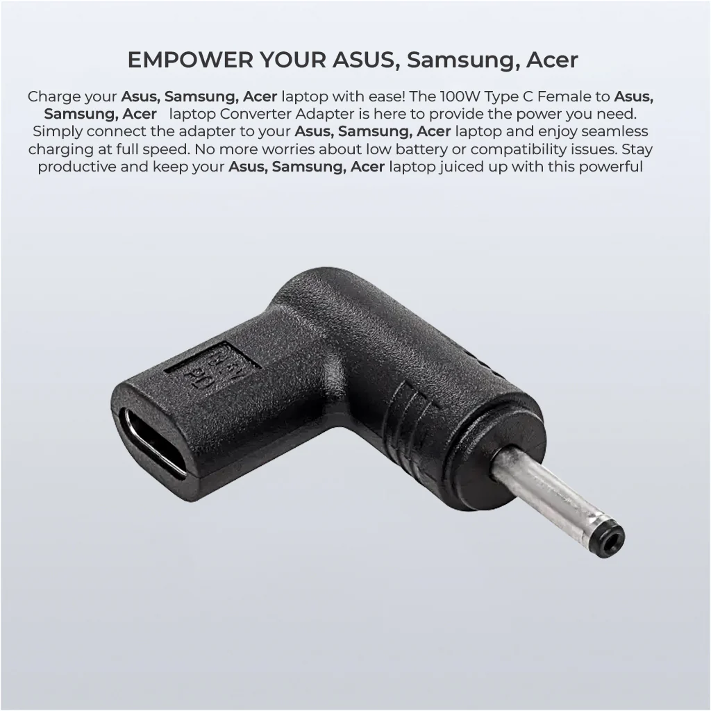 TECPHILE 100W Type C to Female Acer/ Asus/ Samsung Laptop Adapter - Image 3