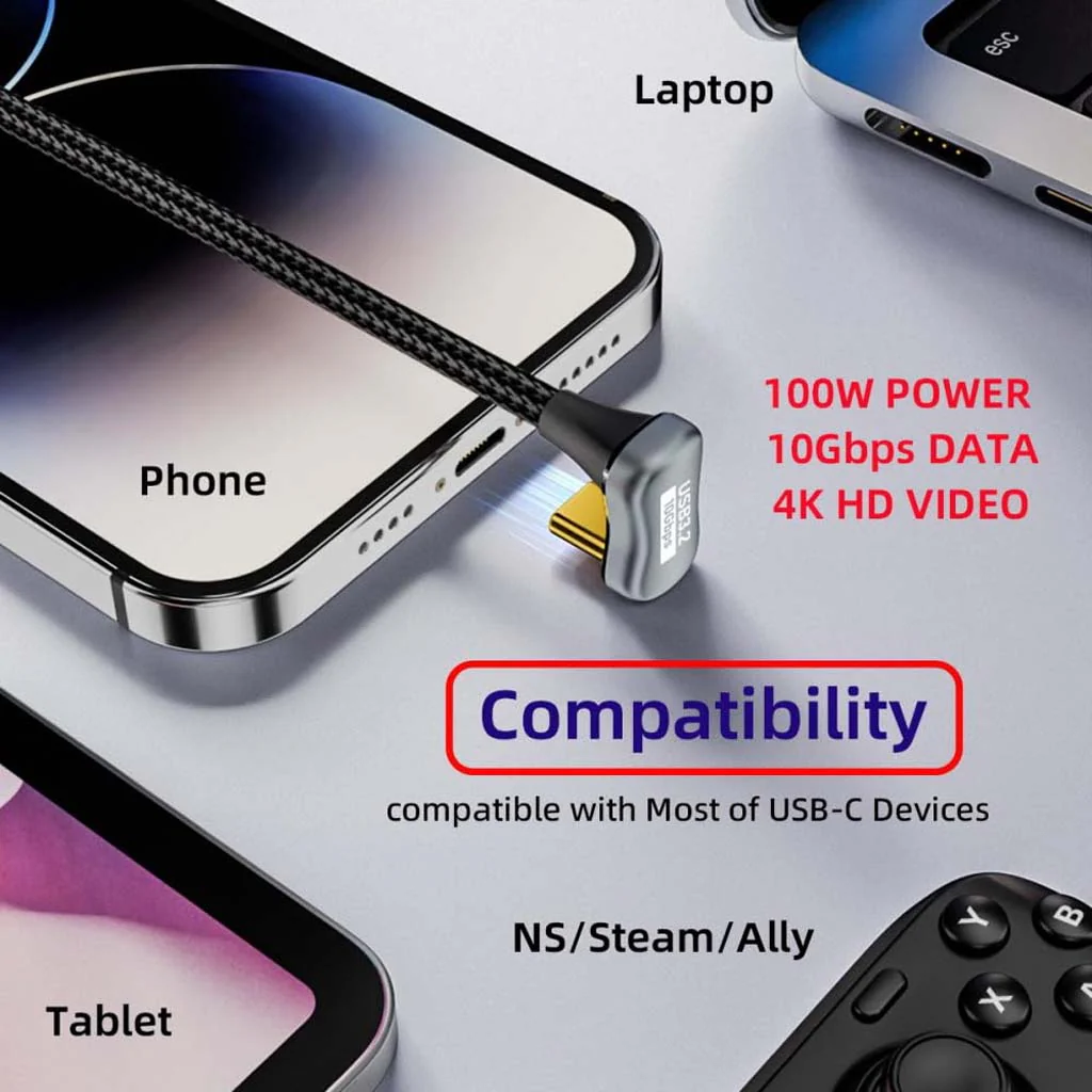 TECPHILE 100W U-Shape Type C to USB C Fast Charging Cable for Mobile Gaming - Image 2
