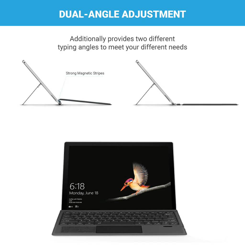 TECPHILE - 1089A-C-Wireless Magnetic Keyboard For Surface Pro 3,4,5,6,7 - Image 4