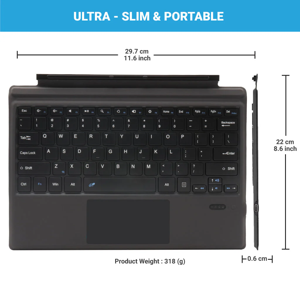 TECPHILE - 1089A-C-Wireless Magnetic Keyboard For Surface Pro 3,4,5,6,7 - Image 5