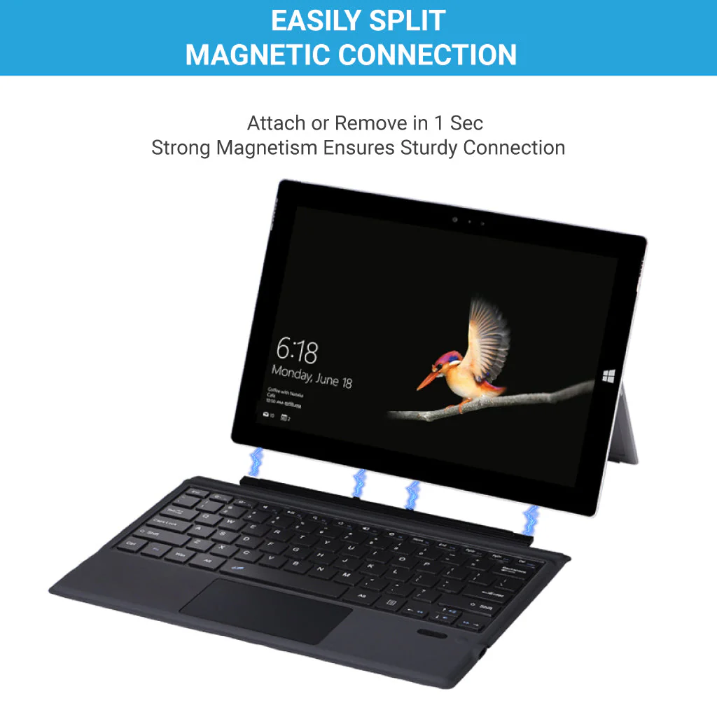 TECPHILE - 1089A-C-Wireless Magnetic Keyboard For Surface Pro 3,4,5,6,7 - Image 6