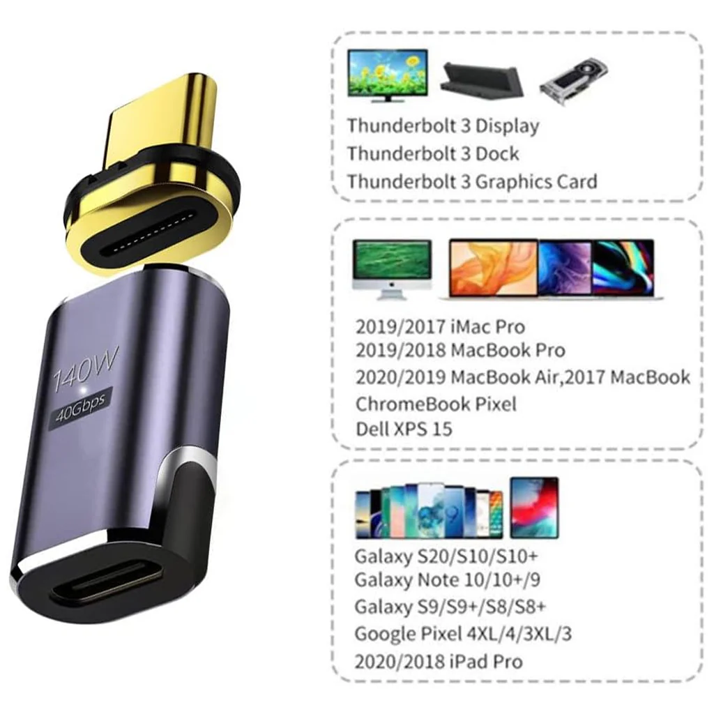 TECPHILE - 140W 40Gbps Type C Female to Type C Male Magnetic Adapter - Image 26