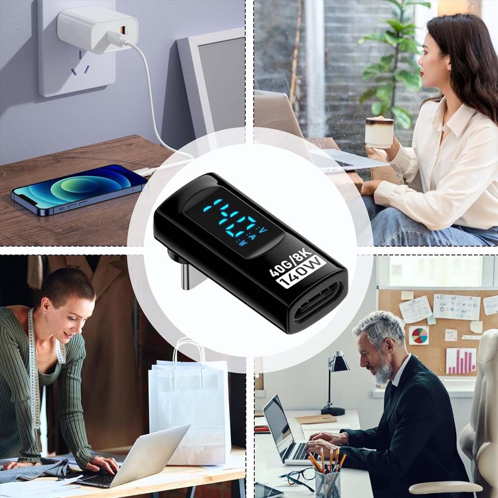 TECPHILE- 140W 40Gbps Type-C Male to Female Adapter with Digital Display - Image 4
