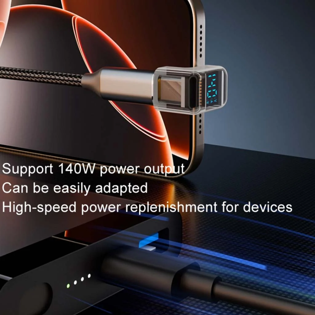 TECPHILE- 140W U shape USB4.0 to Type C Adapter with Digital Display - Image 4