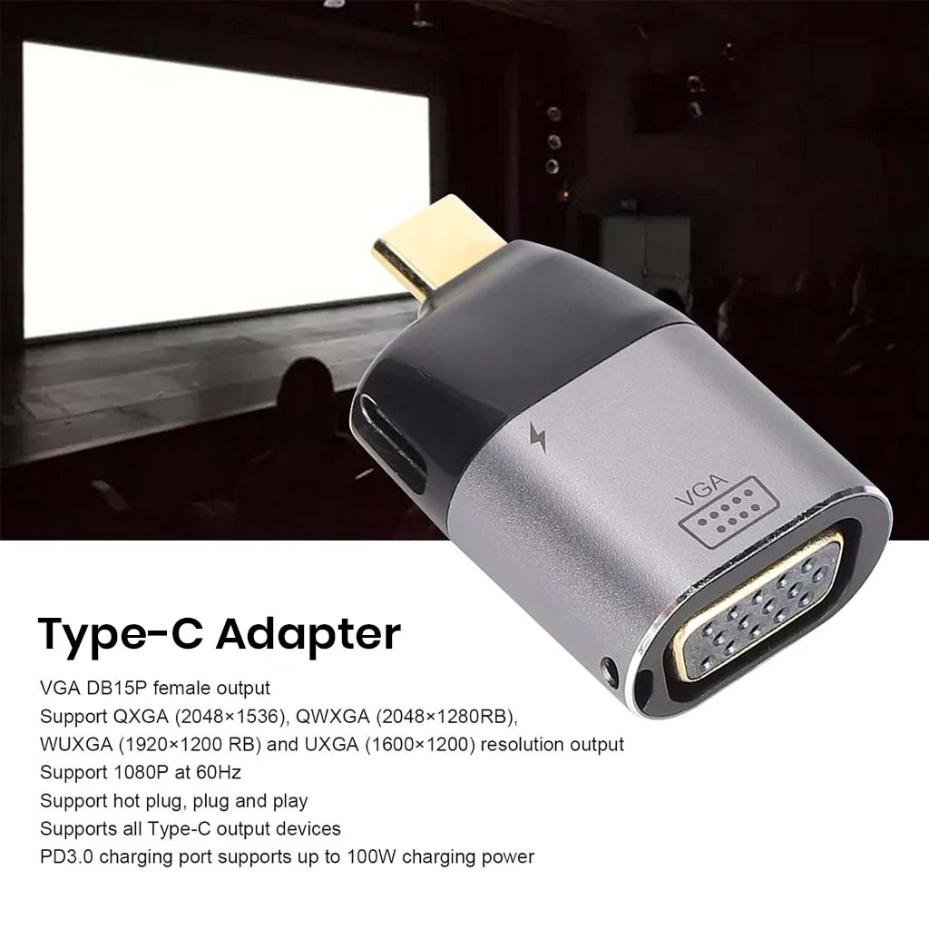 TECPHILE - 2-in-1 Type-C Male to VGA + Type-C 100W PD Female Adapter - Image 3