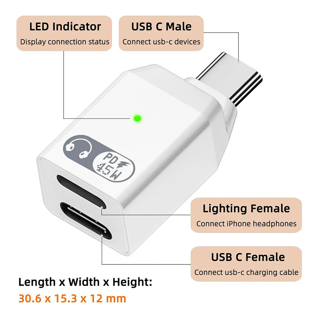 TECPHILE- 2-in-1 Type-C to Lightning Headphone Adapter with 45W Fast Charging - Image 2