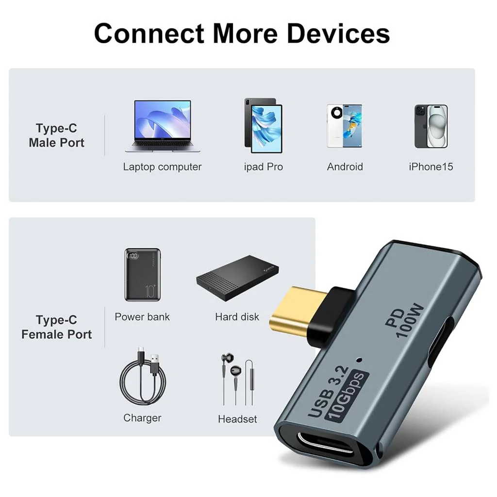 TECPHILE - 2-in-1 USB C to 100W PD Type C + 3.2 Type-C Adapter - Image 6