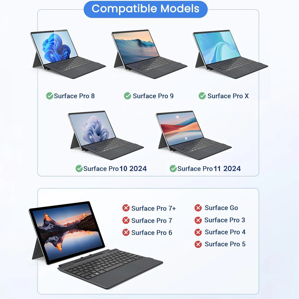 TECPHILE - 2098D Wireless Keyboard for Surface Pro 11/10/X/9/8 - Image 7