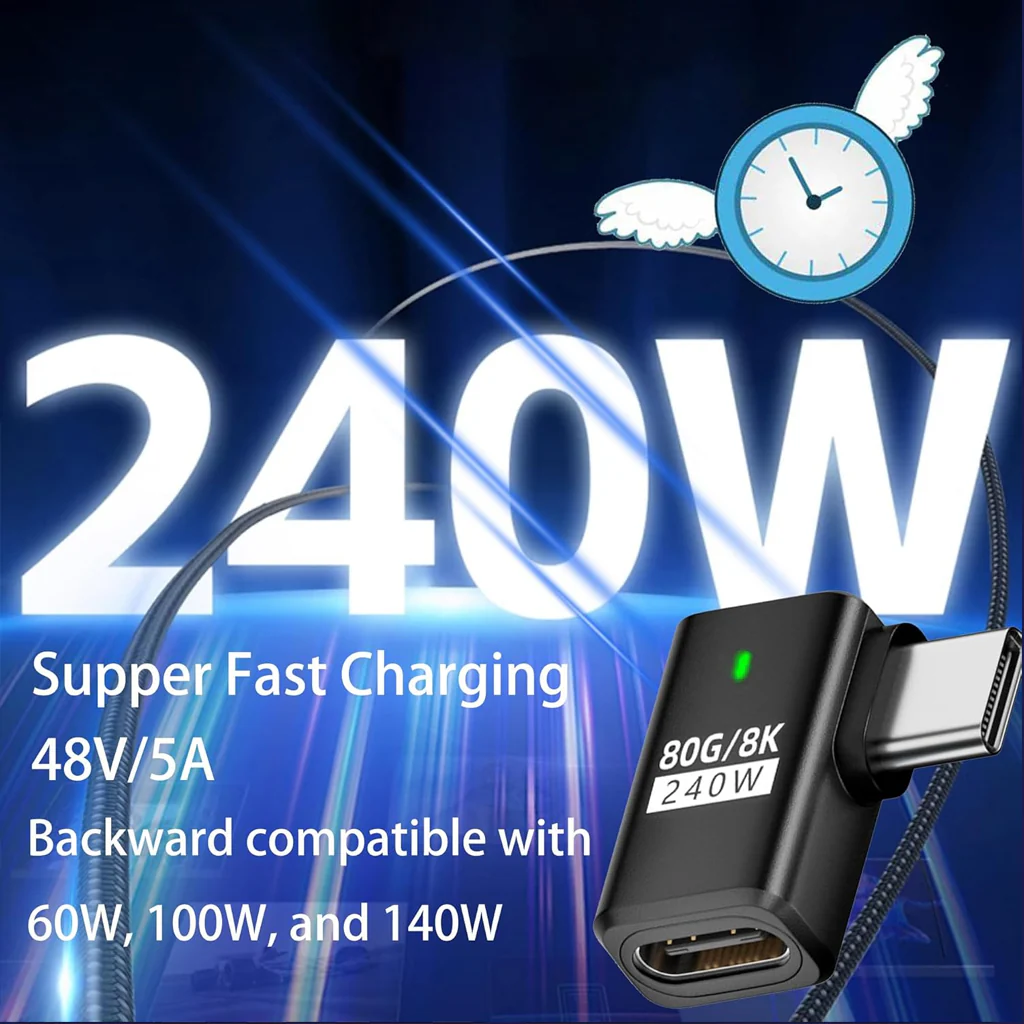 TECPHILE 240W Type-C Male to USB-C Female Adapter - Image 3