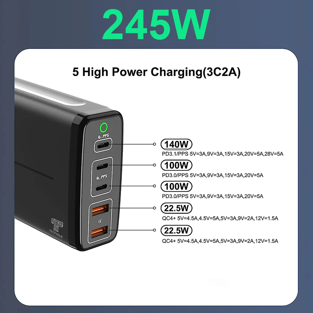 TECPHILE A2215 245W GAN Charger - Image 2