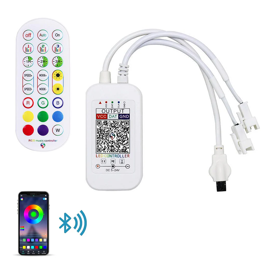 TECPHILE 3 Pin Dual RGBIC LED Strip Light Controller with Remote
