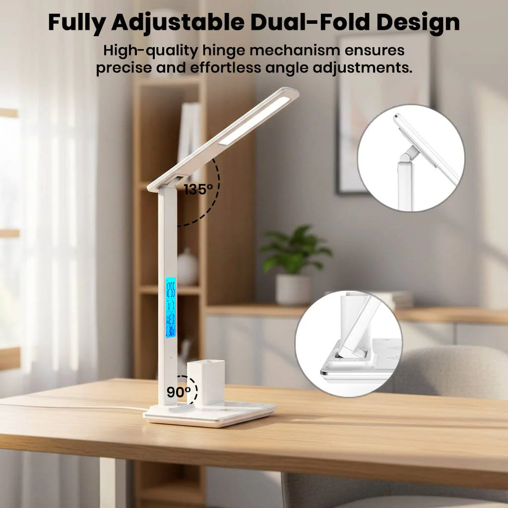 TECPHILE 4-in-1 Smart Study Desk Lamp with Clock, Wireless Charging & Pen Holder - Image 10