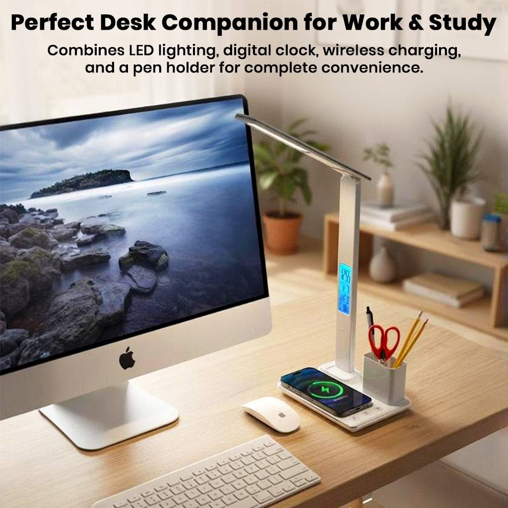 TECPHILE 4-in-1 Smart Study Desk Lamp with Clock, Wireless Charging & Pen Holder - Image 12