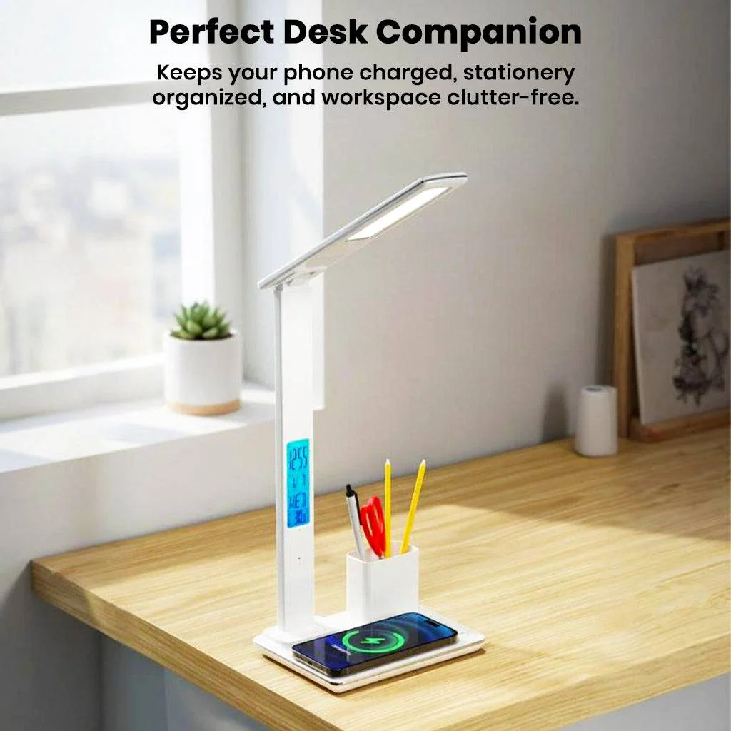 TECPHILE 4-in-1 Smart Study Desk Lamp with Clock, Wireless Charging & Pen Holder - Image 5