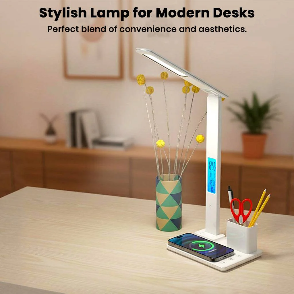 TECPHILE 4-in-1 Smart Study Desk Lamp with Clock, Wireless Charging & Pen Holder - Image 9