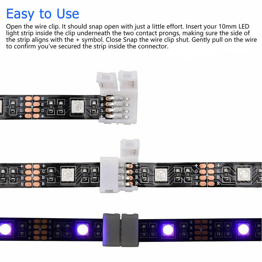 TECPHILE 4 Pin LED Strip Light 10mm Solderless Connector - Image 4