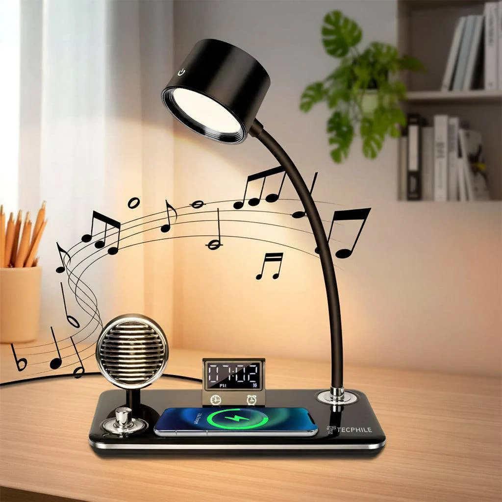TECPHILE 5-in-1 Study Desk Lamp with Bluetooth Speaker & Wireless Charging - Image 2