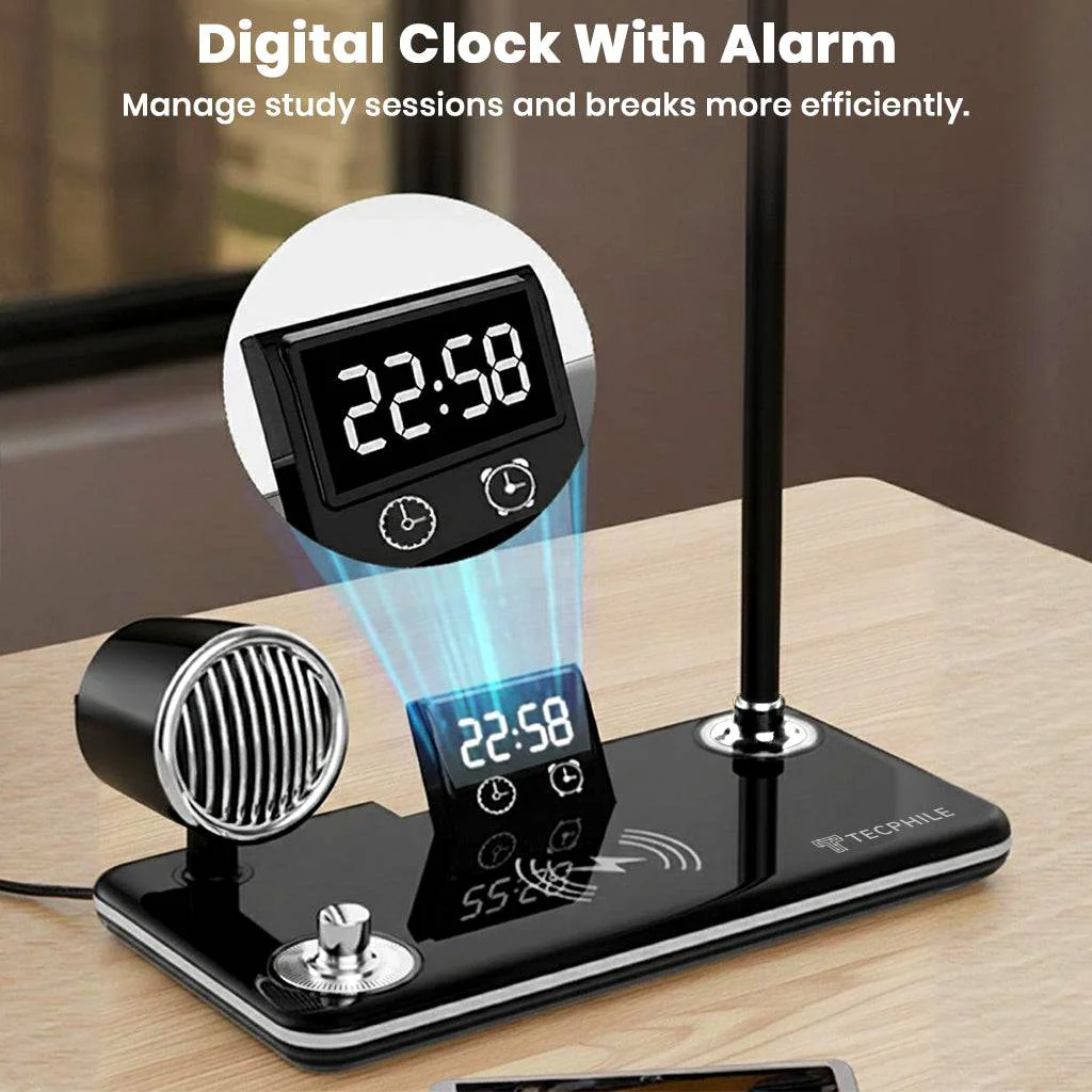 TECPHILE 5-in-1 Study Desk Lamp with Bluetooth Speaker & Wireless Charging - Image 4