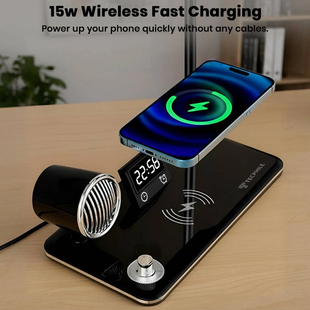 TECPHILE 5-in-1 Study Desk Lamp with Bluetooth Speaker & Wireless Charging - Image 7