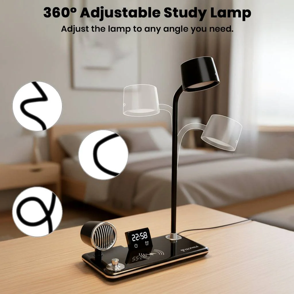 TECPHILE 5-in-1 Study Desk Lamp with Bluetooth Speaker & Wireless Charging - Image 8