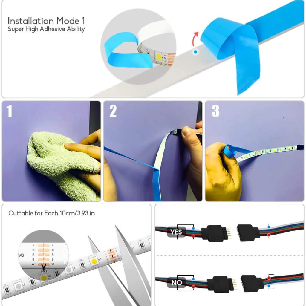 TECPHILE - 5050 RGBW Smart LED Strip Light with Controller - Image 20