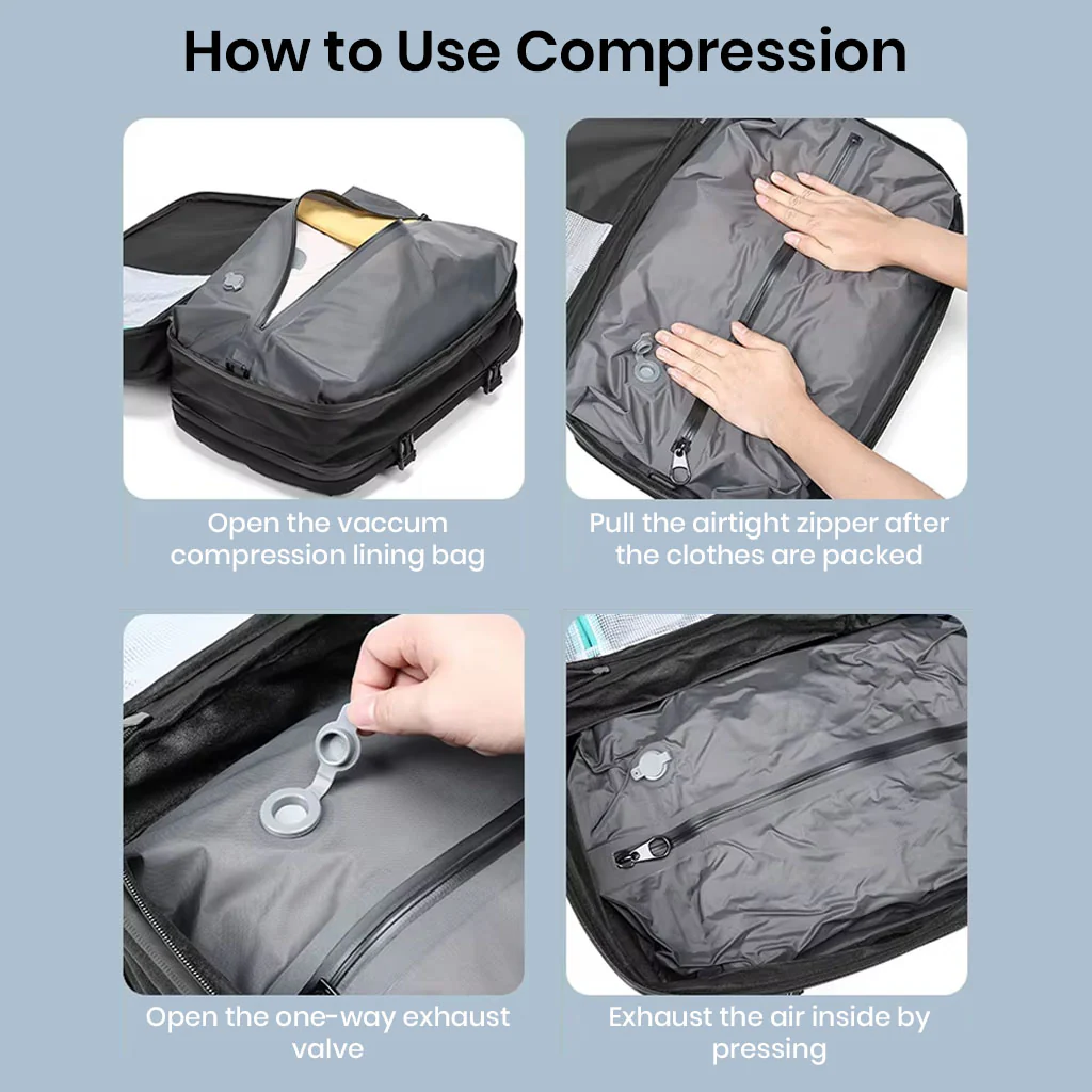 TECPHILE - 8081 Airpack Travel Vacuum Backpack Laptop Bag for Men 22L-45L Expandable - Image 2