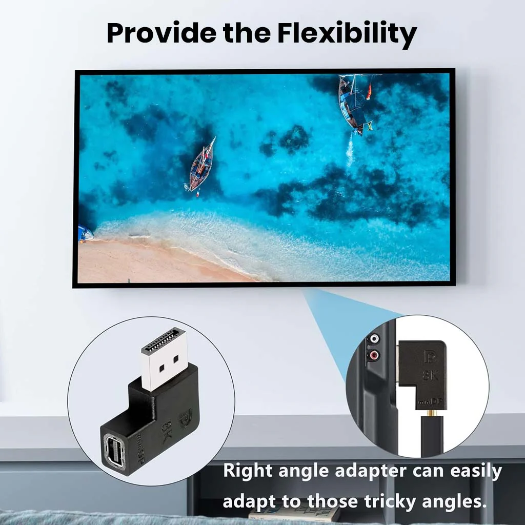 TECPHILE-  8K Mini DisplayPort Female to DisplayPort Male Adapter 90° Angled - Image 3