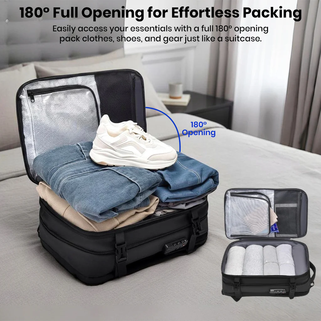 TECPHILE – AirVolt Vacuum Backpack Travel Laptop Bag 55L Expandable - Image 12