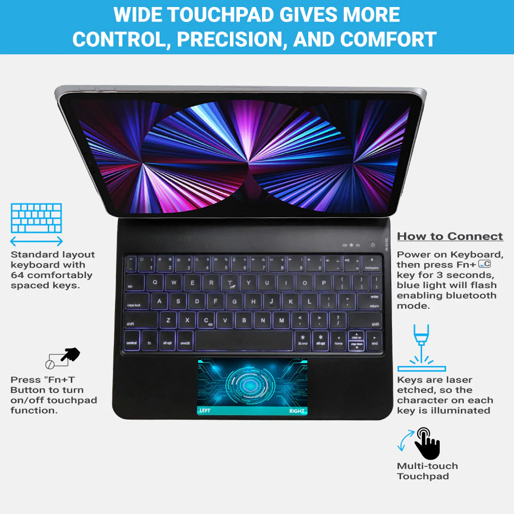 TECPHILE - AP11 Wireless Magnetic Keyboard Case For iPad - Image 4