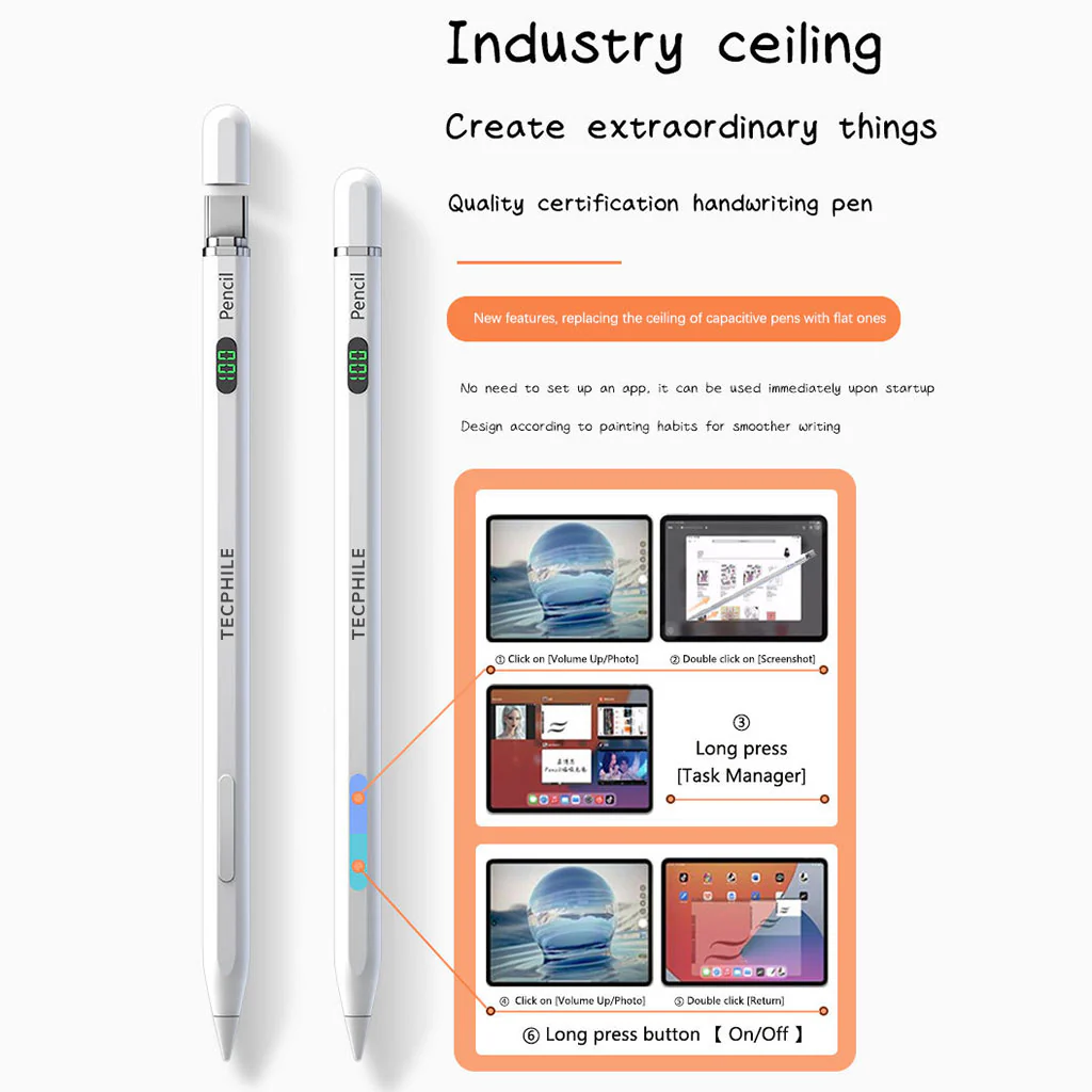 TECPHILE BP26 iPad Pencil with LED Display, Palm Rejection & Tilt Sensitivity - Image 12