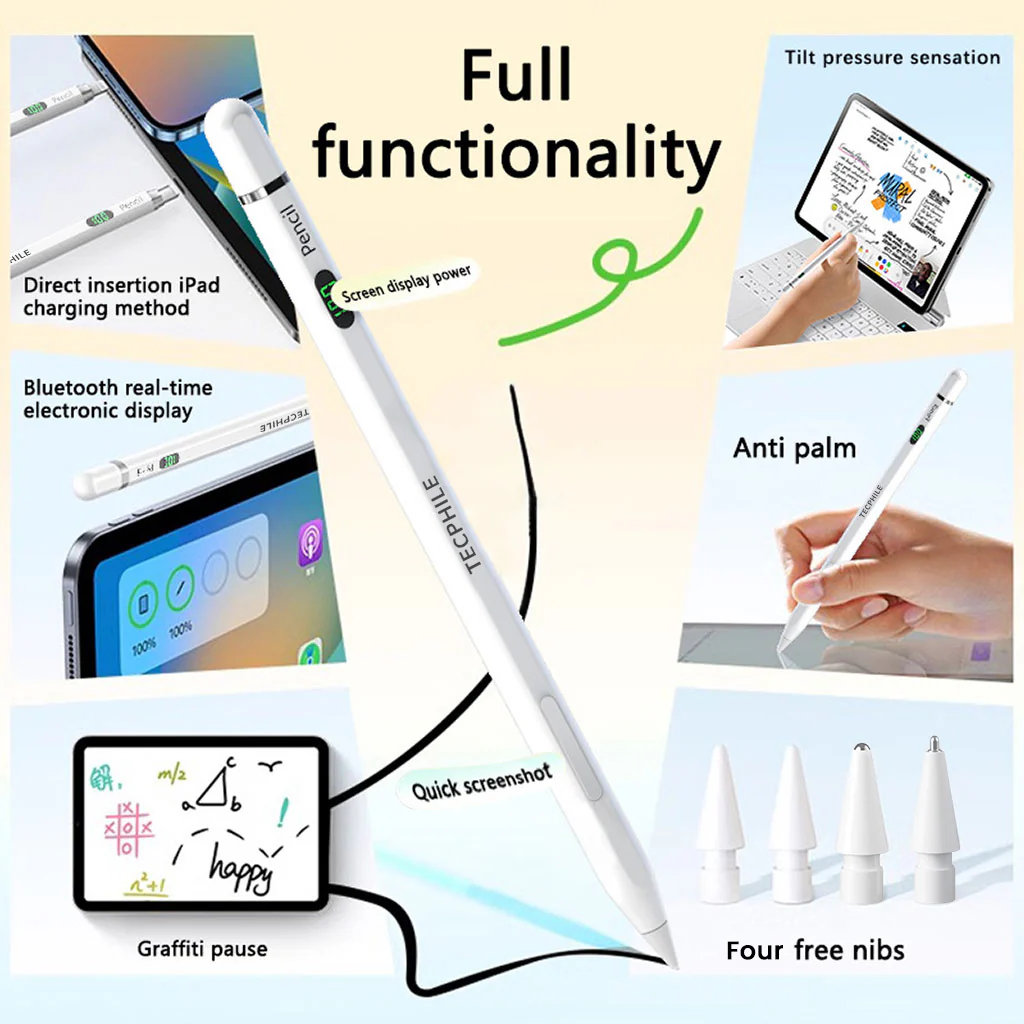 TECPHILE BP26 iPad Pencil with LED Display, Palm Rejection & Tilt Sensitivity - Image 5