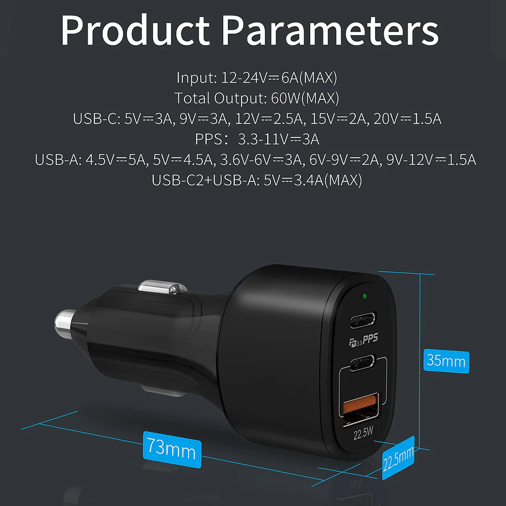 TECPHILE - C1903 60W Car Charger - Image 5