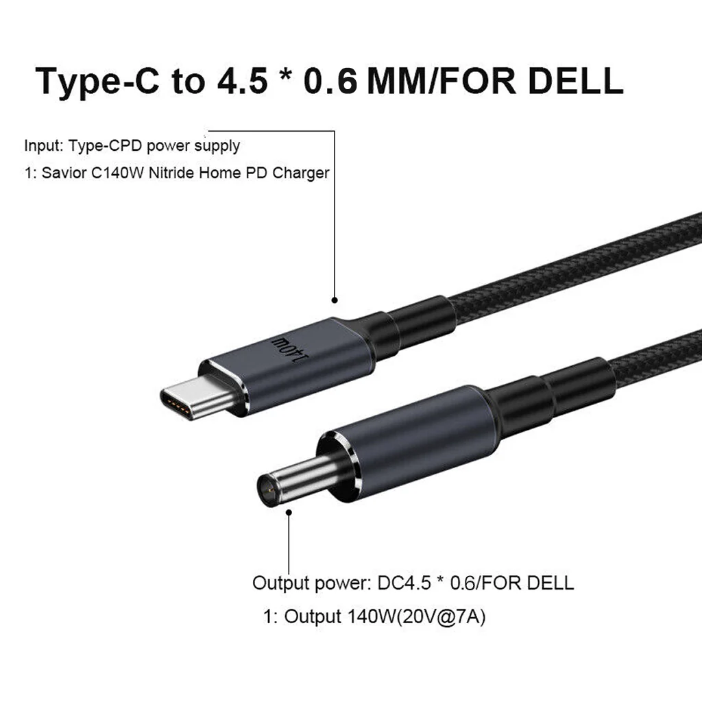 TECPHILE  CC1 140W Type C to DELL Laptop Charging Cable - Image 3