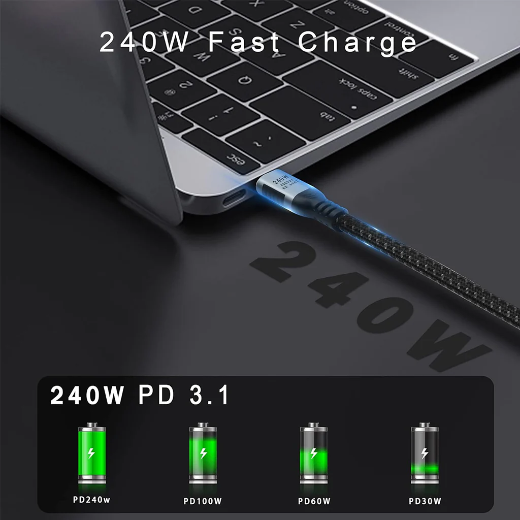 TECPHILE 240W Type C to USB4 C Thunderbolt 4 Cable 8K@60hz, 40Gbps - Image 4