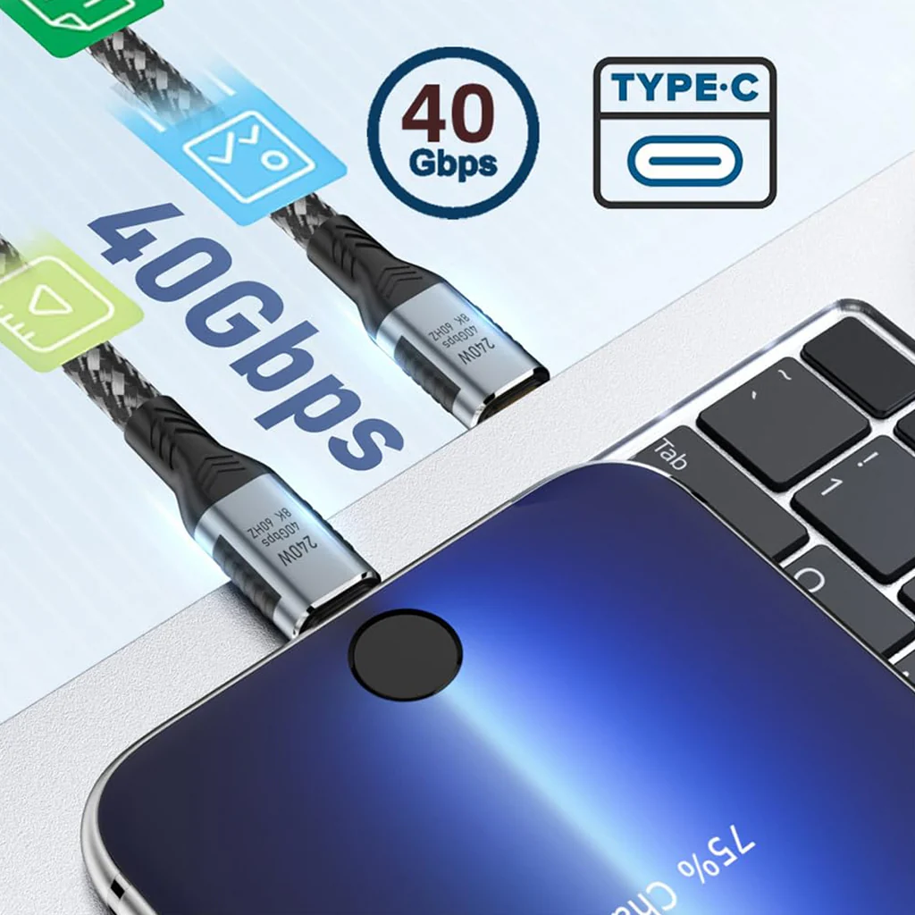 TECPHILE 240W Type C to USB4 C Thunderbolt 4 Cable 8K@60hz, 40Gbps - Image 9