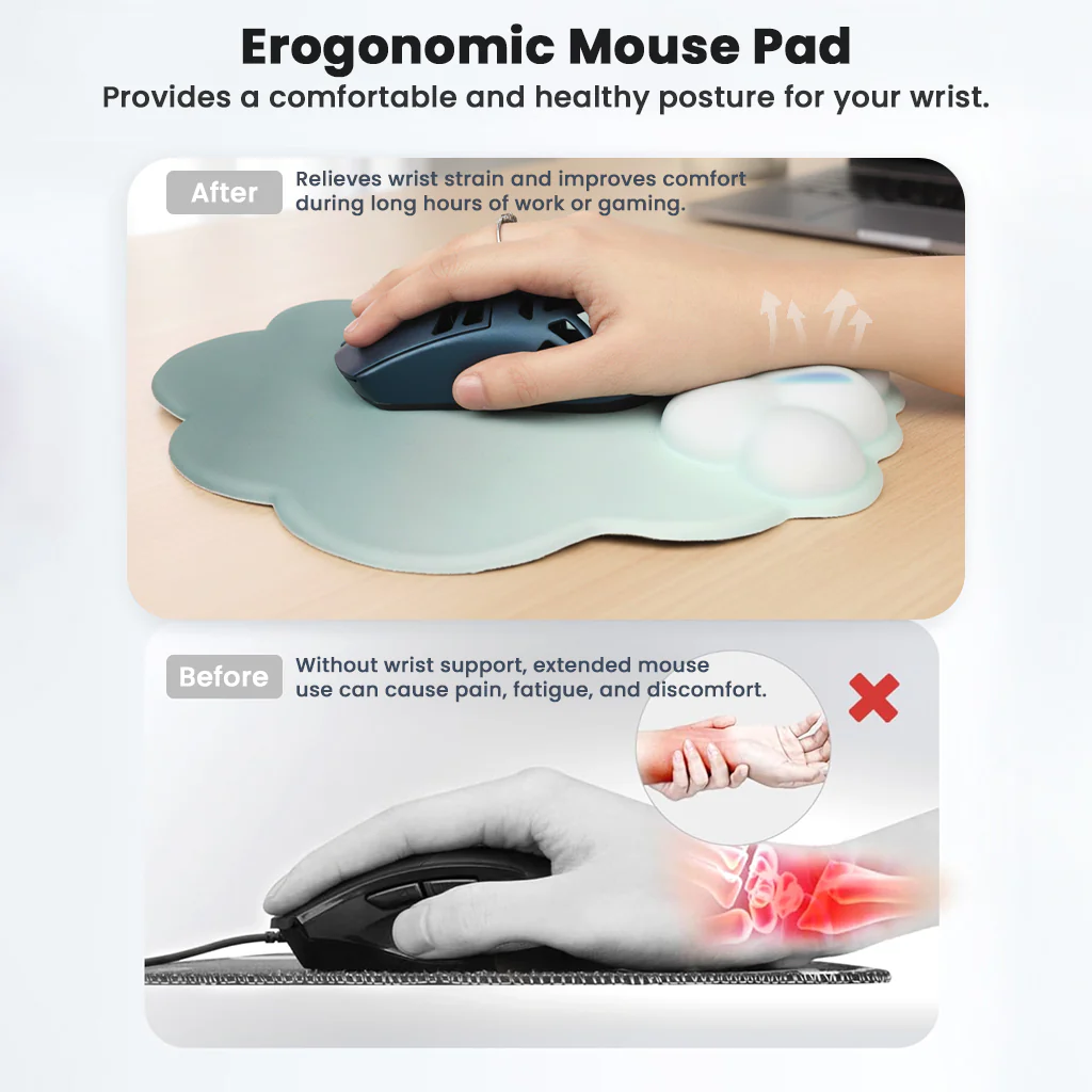 TECPHILE – Cloud Shape Ergonomic Gel Mouse Pad and Keyboard Wrist Support & Coaster Set - Image 2