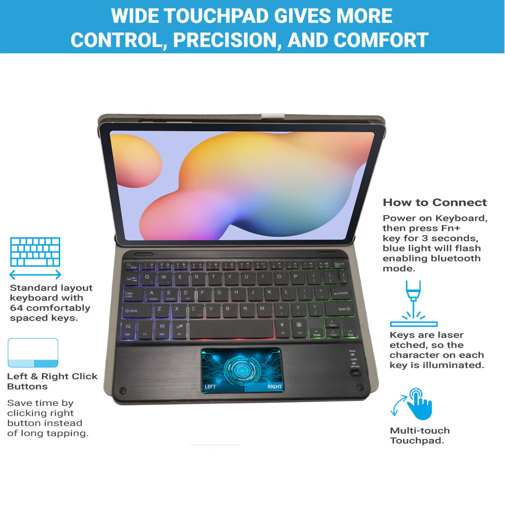 TECPHILE DY-P610T Wireless Keyboard Case for Samsung S6 Lite - Image 3