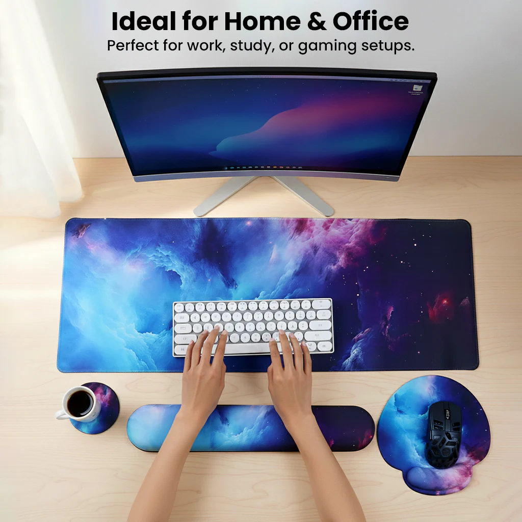 TECPHILE – Ergonomic Gel Mouse Pad, Keyboard Wrist Support, Coaster & Desk Mat Set Galaxy Design - Image 3