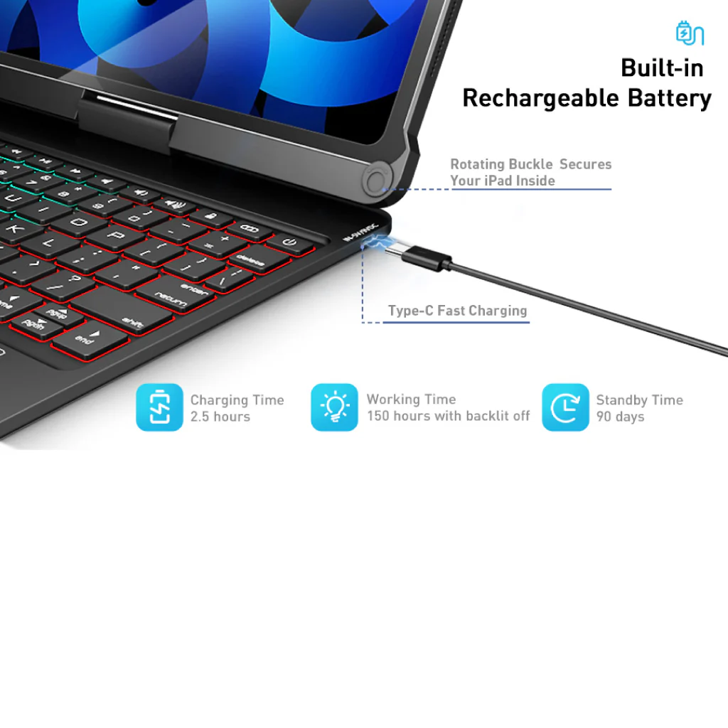 TECPHILE - F109ATS Keyboard Case for iPad - Image 5