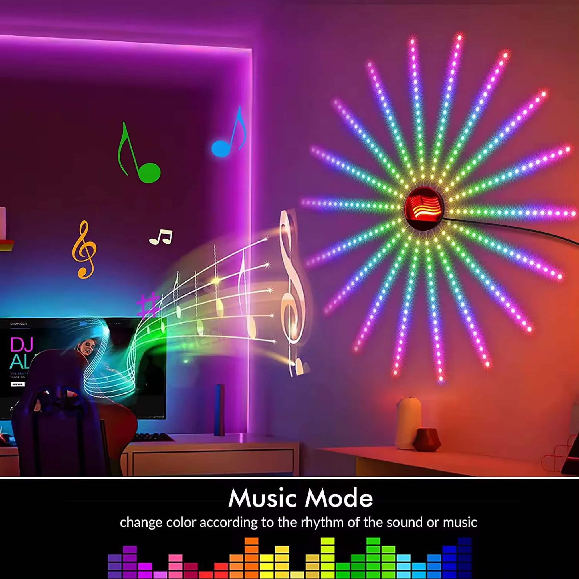 TECPHILE Firework LED Strip Light, App & Remote Control, Music Sync - Image 2
