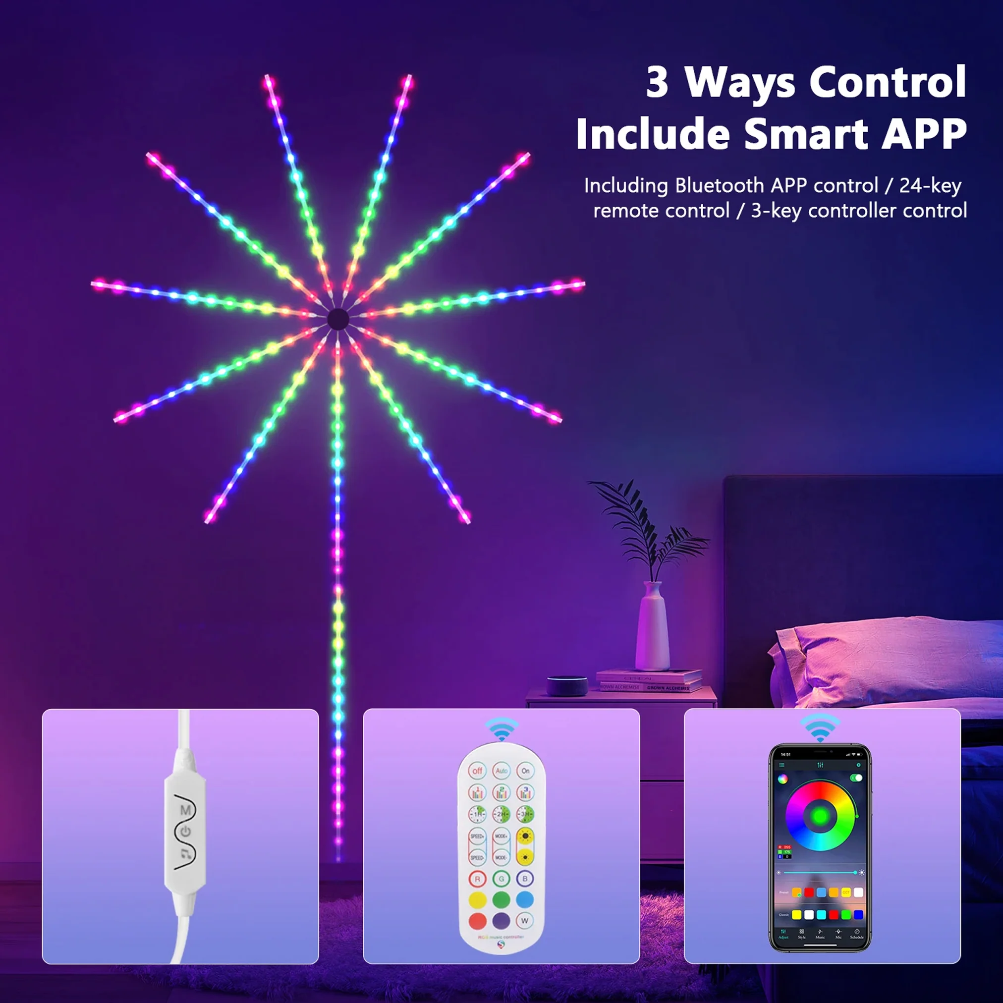 TECPHILE Firework LED Strip Light, App & Remote Control, Music Sync - Image 9