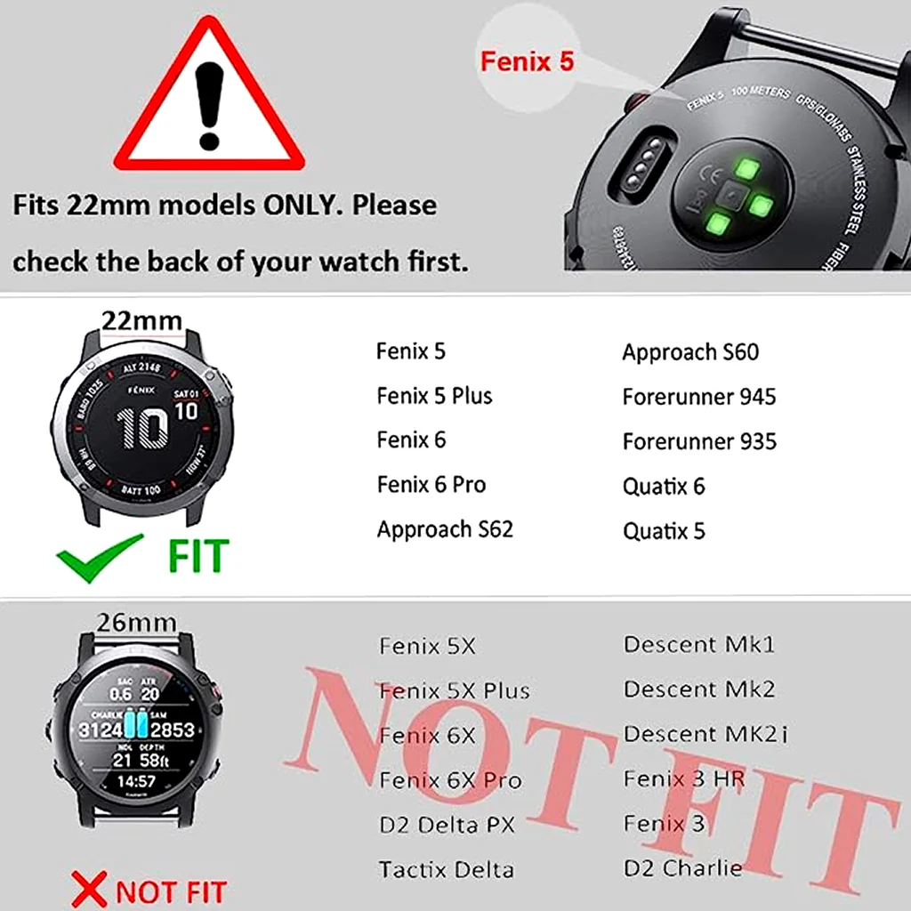 TECPHILE Garmin Fenix 5 Quick Fit 22mm Silicone Watch Strap - Image 16