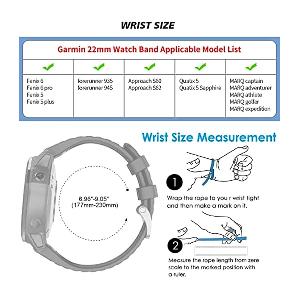TECPHILE Garmin Fenix 5 Quick Fit 22mm Silicone Watch Strap - Image 17