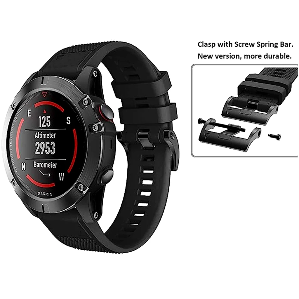 TECPHILE Garmin Fenix 5 Quick Fit 22mm Silicone Watch Strap - Image 4