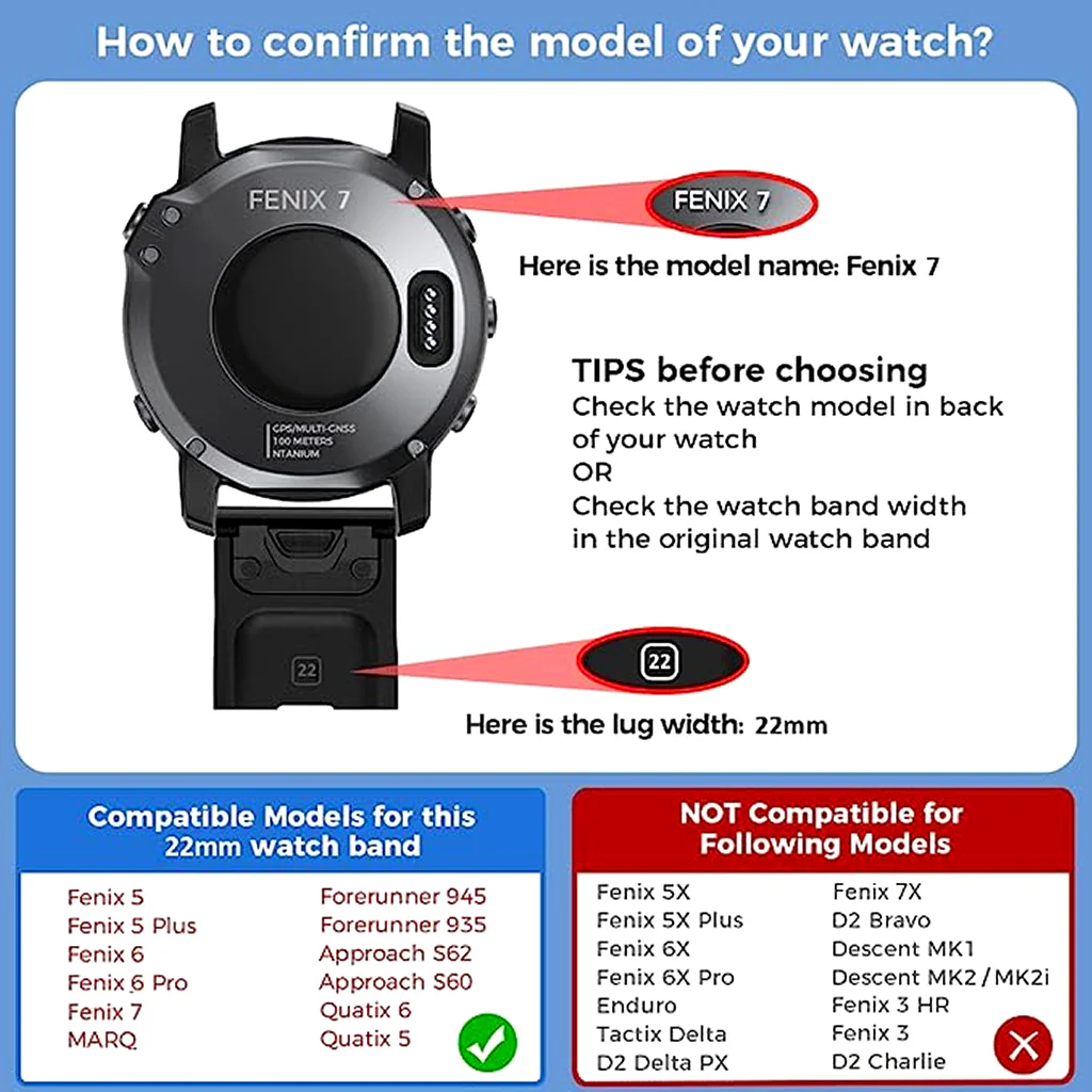 TECPHILE Garmin Fenix 5 Quick Fit 22mm Silicone Watch Strap - Image 7