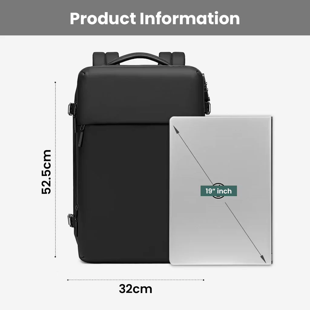 TECPHILE - JL152E Airpack Travel Vacuum Backpack Laptop Bag for Men 30-60L Expandable - Image 10