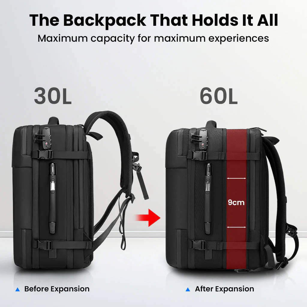 TECPHILE - JL152E Airpack Travel Vacuum Backpack Laptop Bag for Men 30-60L Expandable - Image 5